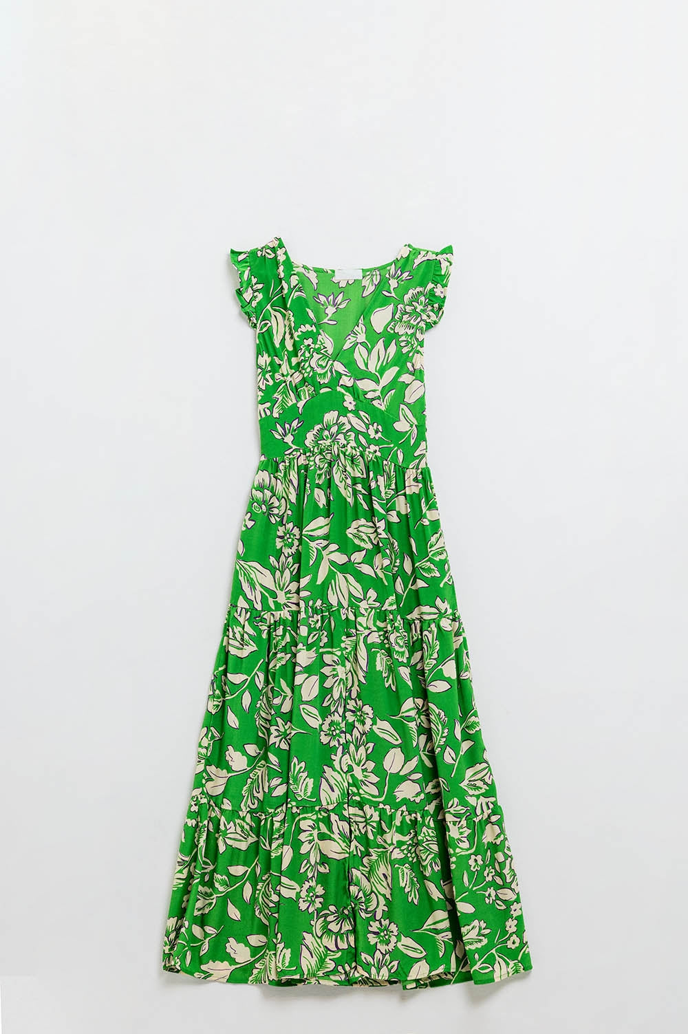 Maxi Cinched Waist Floral Print Dress in Green