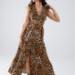 Q2 Maxi Cinched Waist Leopard Print Dress