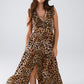 Maxi Cinched Waist Leopard Print Dress