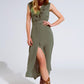 Q2 Maxi dress in khaki with ruffle and button detail