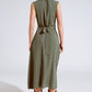 Maxi dress in khaki with ruffle and button detail