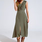 Maxi dress in khaki with ruffle and button detail