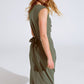 Maxi dress in khaki with ruffle and button detail