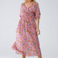 Q2 Maxi Dress In Pink With Braided Seams And Flower Print