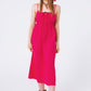 Maxi vestido fucsia de verano con tirantes y cintura fruncida