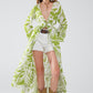 Q2 Maxi green kimono with tropical palm print