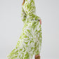 Maxi green kimono with tropical palm print