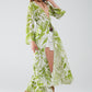 Maxi green kimono with tropical palm print