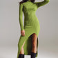 Maxi green knitted dress with a lime green