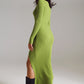 Maxi green knitted dress with a lime green