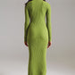 Maxi green knitted dress with a lime green