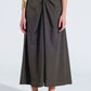 Q2 Maxi khaki poplin skirt with knot detail at the waist