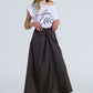 Maxi khaki poplin skirt with knot detail at the waist