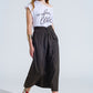 Maxi khaki poplin skirt with knot detail at the waist