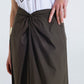 Maxi khaki poplin skirt with knot detail at the waist