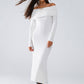 Q2 Maxi Knitted Foldover Badot Dress in white