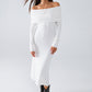 Maxi Knitted Foldover Badot Dress in white