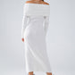 Maxi Knitted Foldover Badot Dress in white