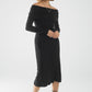 Q2 Maxi Knitted wide Bardot Dress in black