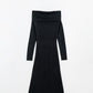 Maxi Knitted wide Bardot Dress in black