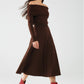 Maxi Knitted wide Bardot Dress in brown