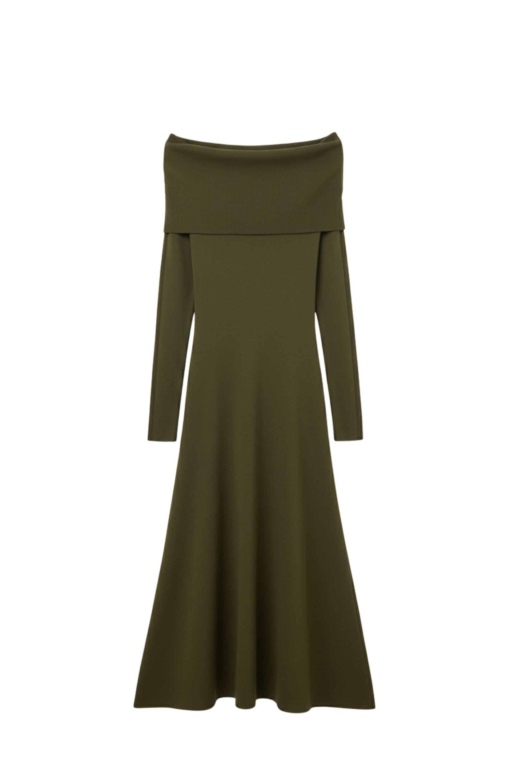 Q2 Maxi Knitted wide Bardot Dress in khaki
