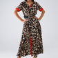 Maxi Leopard Button-Down Dress With Red Details