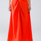 Q2 Maxi orange poplin skirt with knot detail at the waist