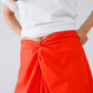 Maxi orange poplin skirt with knot detail at the waist