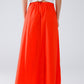 Maxi orange poplin skirt with knot detail at the waist