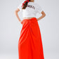 Maxi orange poplin skirt with knot detail at the waist