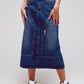 Q2 Maxi Pencil Denim Skirt With Panel Details In The Front