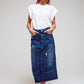 Maxi Pencil Denim Skirt With Panel Details In The Front