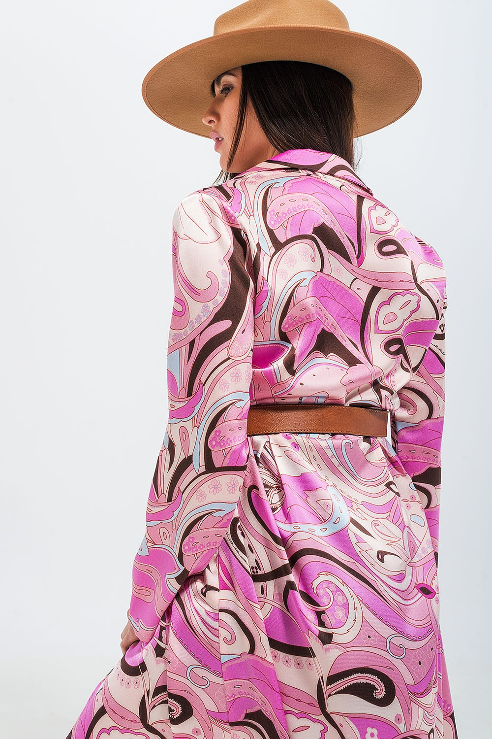 Maxi shirt dress in pink abstract print