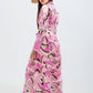 Maxi shirt dress in pink abstract print