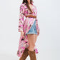 Maxi shirt dress in pink abstract print