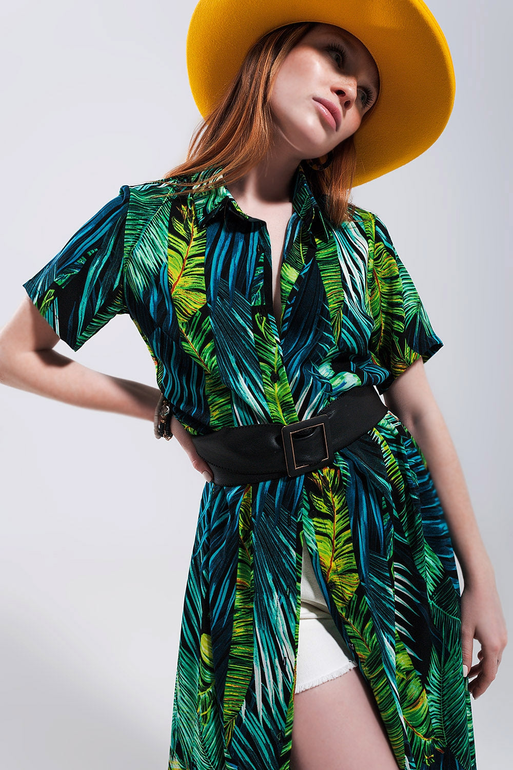 Maxi shirt dress in tropical print