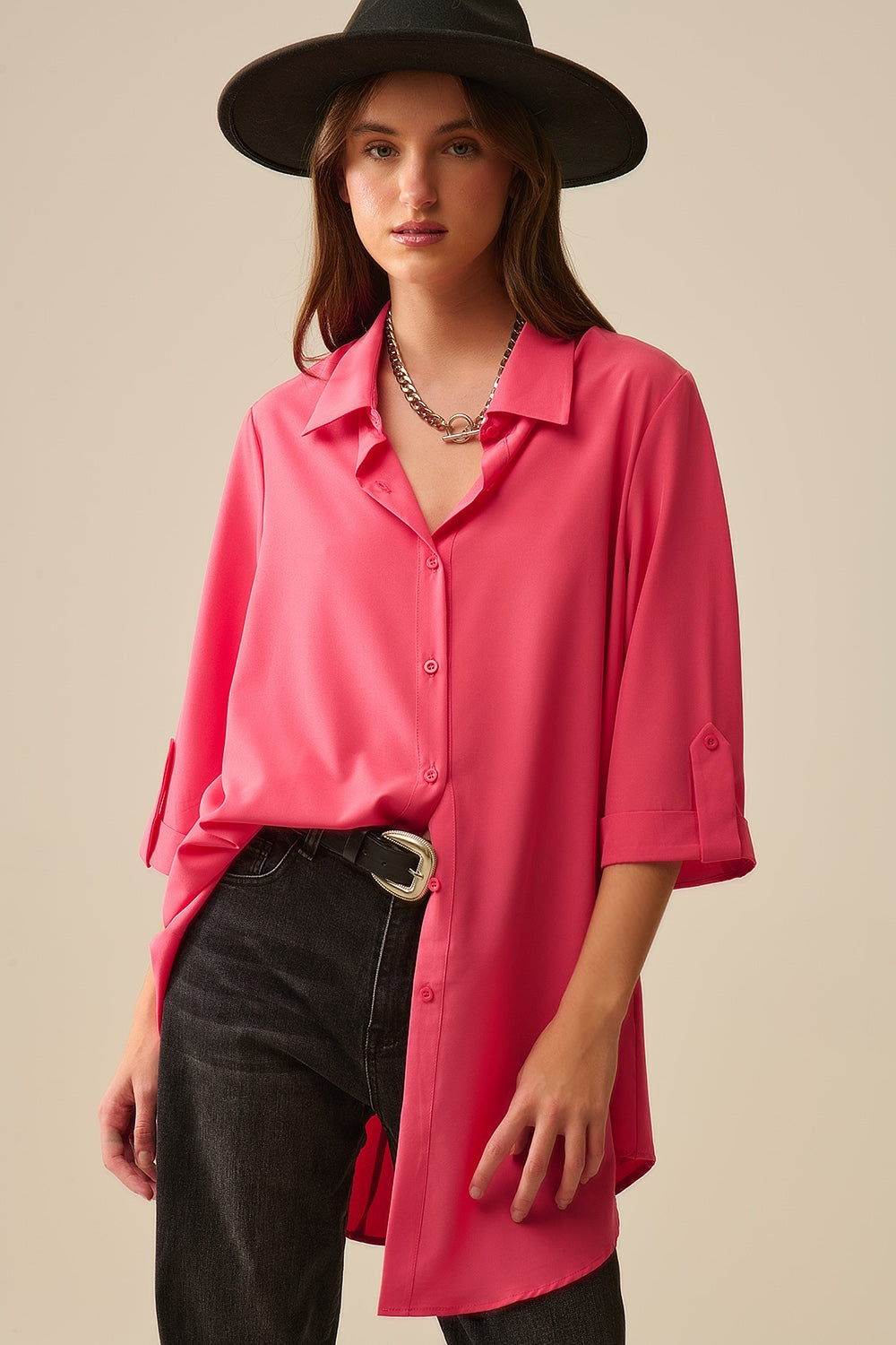 Q2 maxi Shirt made of very soft and light fabric in coral color