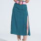 Q2 Maxi Skirt in Green With Flower Print and Side Slit