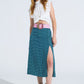 Maxi Skirt in Green With Flower Print and Side Slit