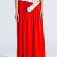 Q2 Maxi skirt in red fluid fabric with elastic waist