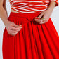 Maxi skirt in red fluid fabric with elastic waist