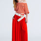 Maxi skirt in red fluid fabric with elastic waist