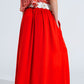 Maxi skirt in red fluid fabric with elastic waist