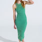 Maxi Sleeveless Halter Bodycon Ribbed Dress in Green