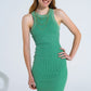 Maxi Sleeveless Halter Bodycon Ribbed Dress in Green