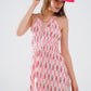 Maxi Summer Dress With Feather Print and Open Back in Pink