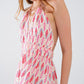 Maxi Summer Dress With Feather Print and Open Back in Pink