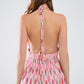 Maxi Summer Dress With Feather Print and Open Back in Pink