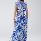 Maxi Tropical Print V-neck Dress With Slit in Blue